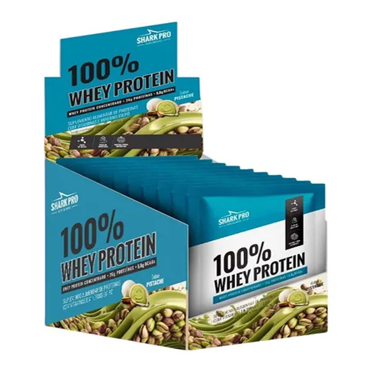 100% Whey Protein - 10 Sach�s 40g Pistache - Shark Pro
