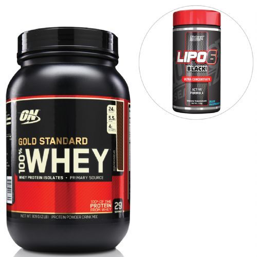 kit Whey Protein 100% Gold Standard - 909g Banana Cream + Lipo 6 Black Powder Brazil - Nutrex