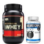 Combo Whey Protein 100% Gold Standard - Baunilha 909g - ON + Beard Caps - 60 C�psulas - Intlab