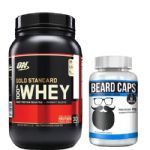 Combo Whey Protein 100% Gold Standard - Morango 909g - ON + Beard Caps - 60 C�psulas - Intlab