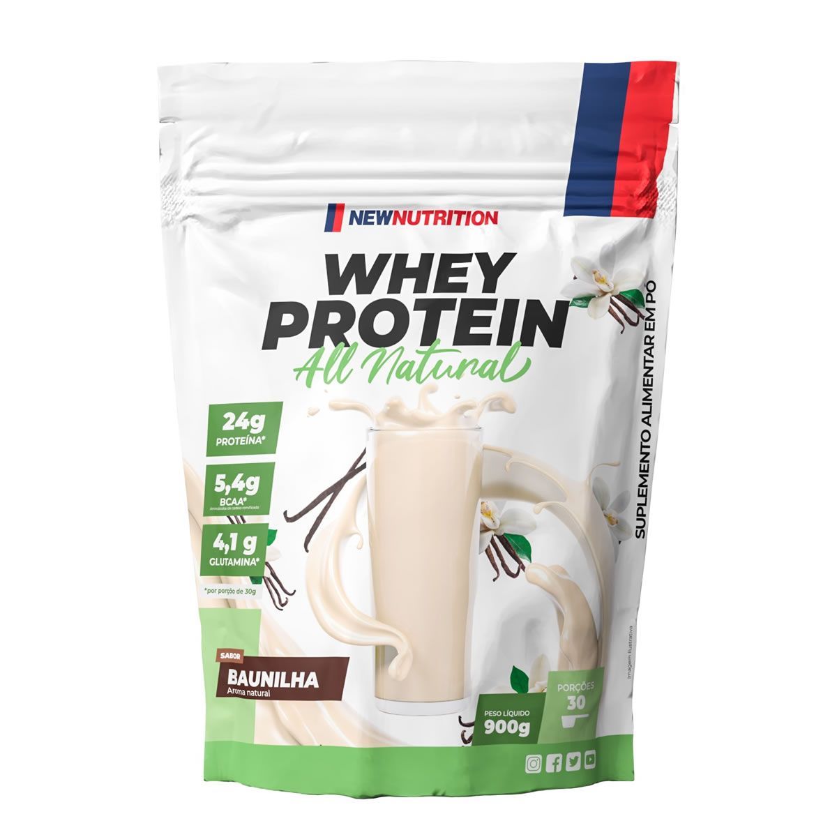 Whey Protein All Natural - 900g Refil Baunilha - NewNutrition