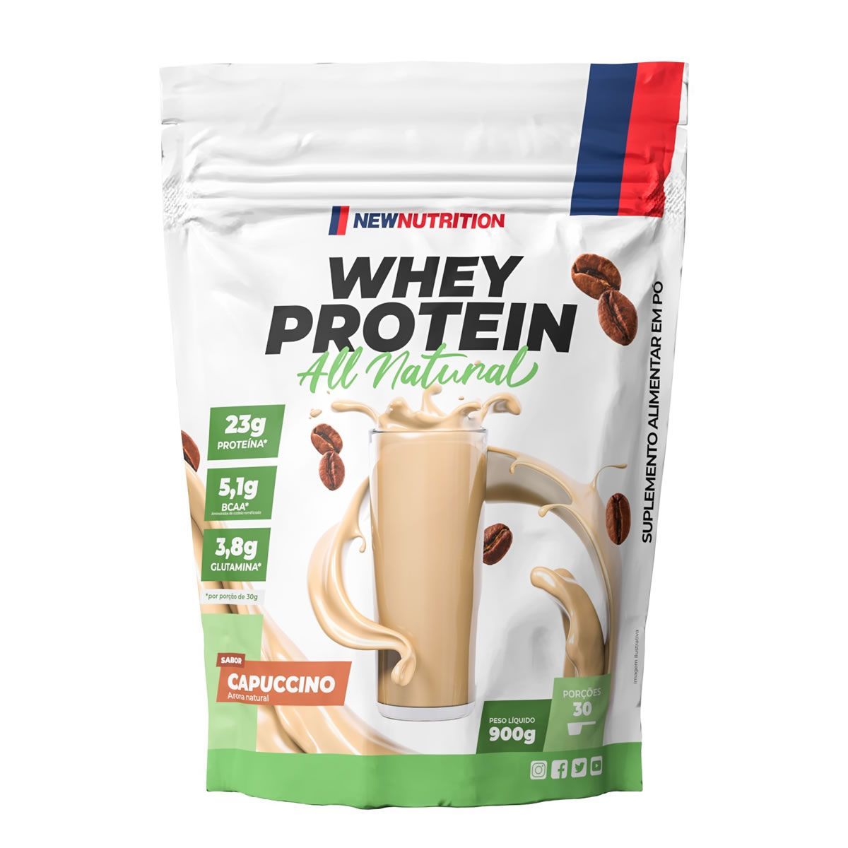 Whey Protein All Natural - 900g Refil Cappuccino - NewNutrition