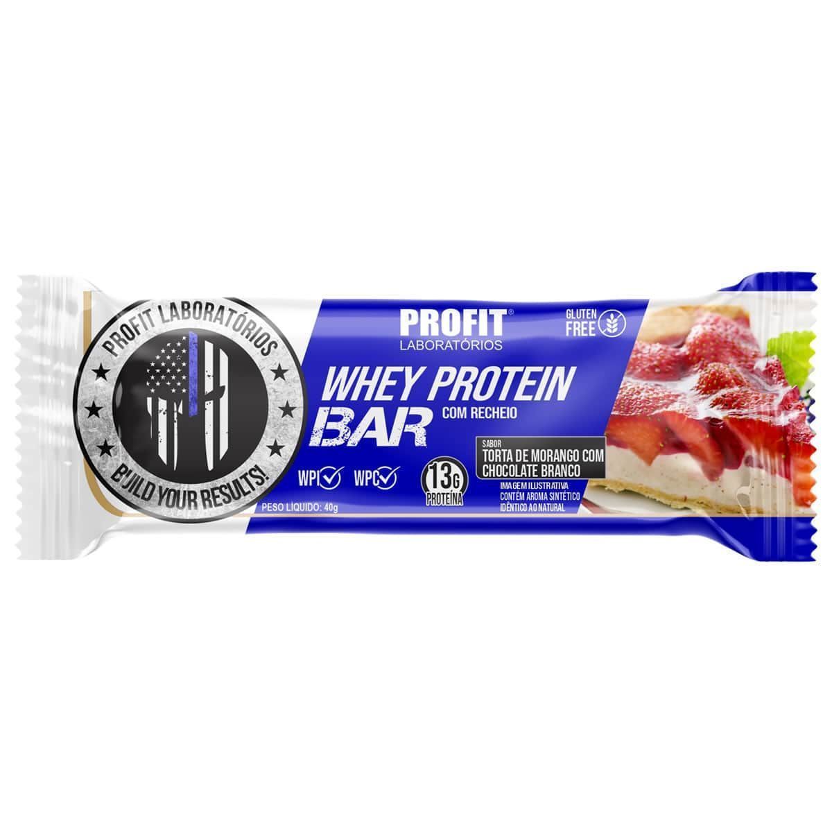 Whey Protein Bar - 1 Unidades 40g Torta Morango com Chocolate Branco - ProFit*** Data Venc. 25/09/2025