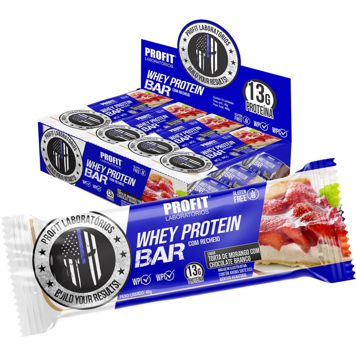 Whey Protein Bar - 12 Unidades 40g Torta Morango com Chocolate Branco - ProFit