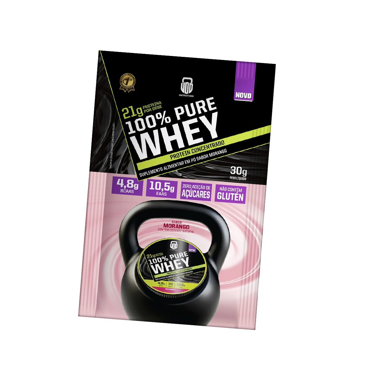 Whey Protein Concentrado 100% Pure - 1 Sach� de 30g Morango - Wod Nutrition*** Data Venc. 16/12/2025