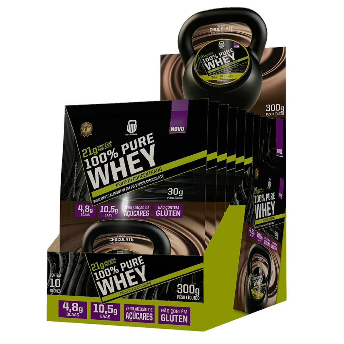 Whey Protein Concentrado 100% Pure - 10 Sach�s de 30g Chocolate - Wod Nutrition