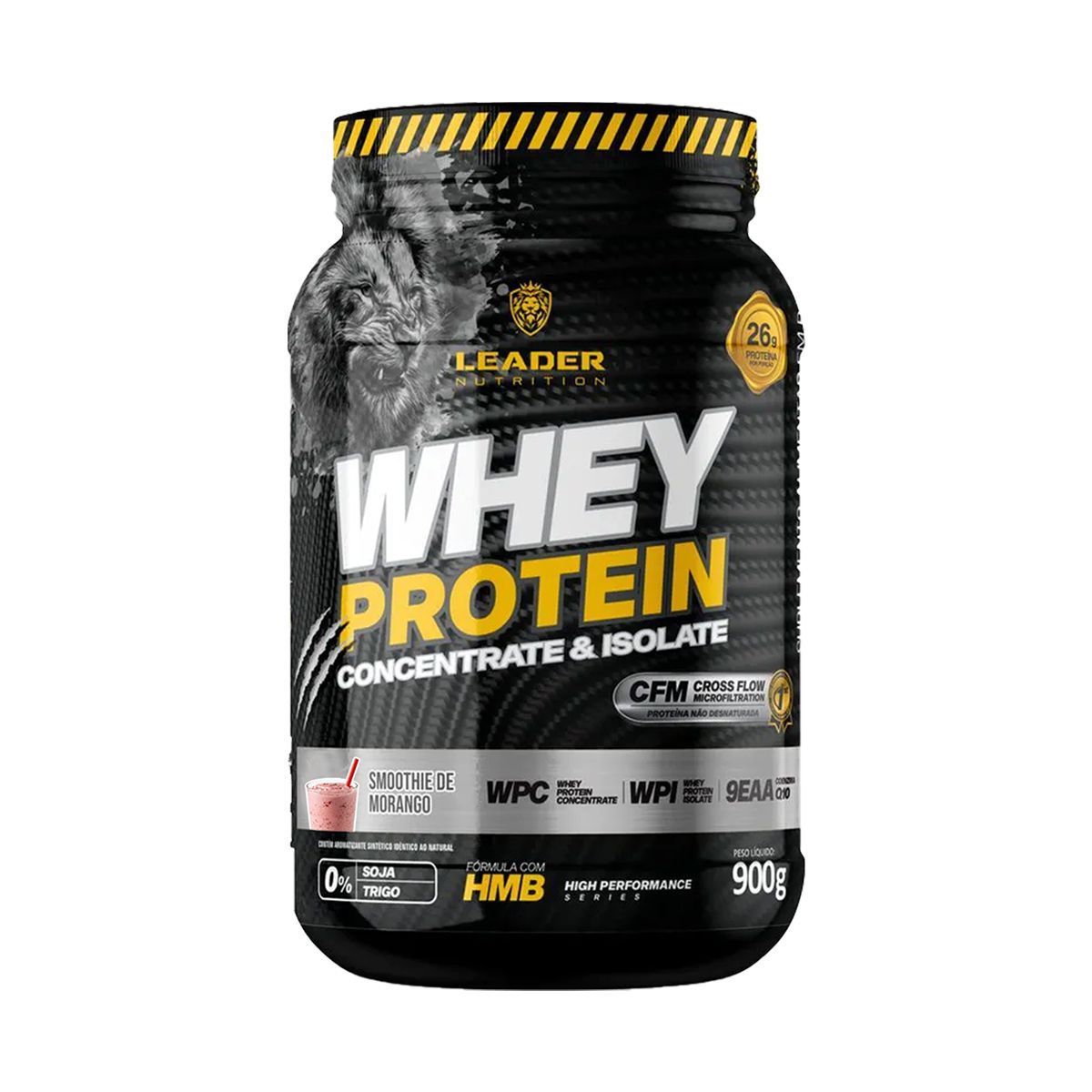 Whey Protein Concentrate & Isolate - 900g Smoothie de Morango - Leader Nutrition