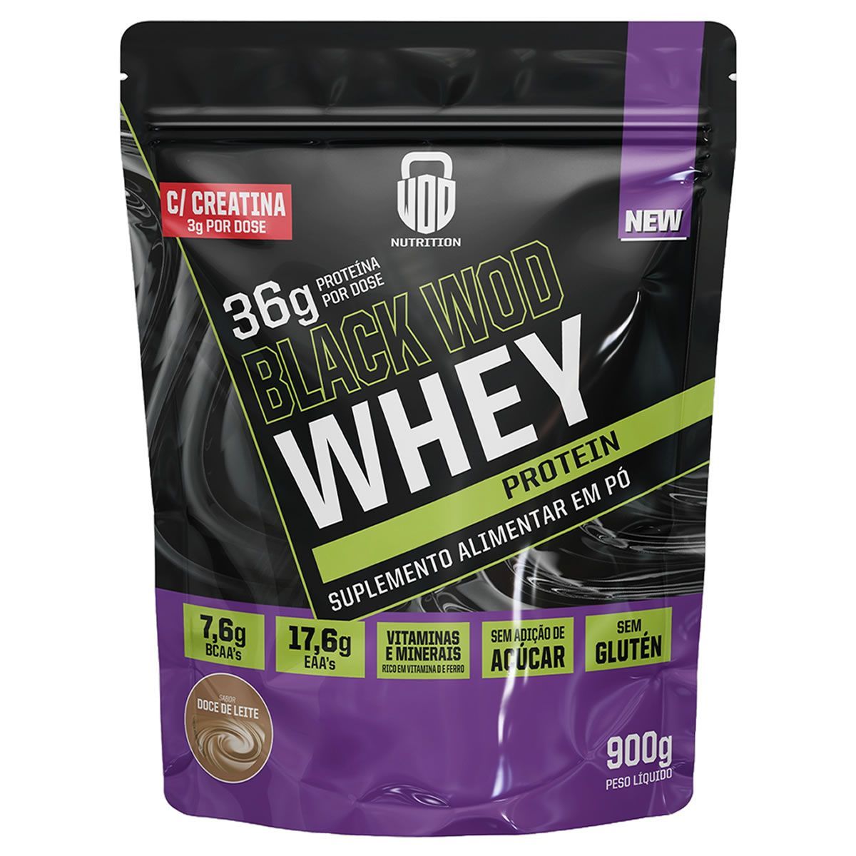 Black Wod Whey Protein com Creatina - 900g Doce De Leite - Wod Nutrtion