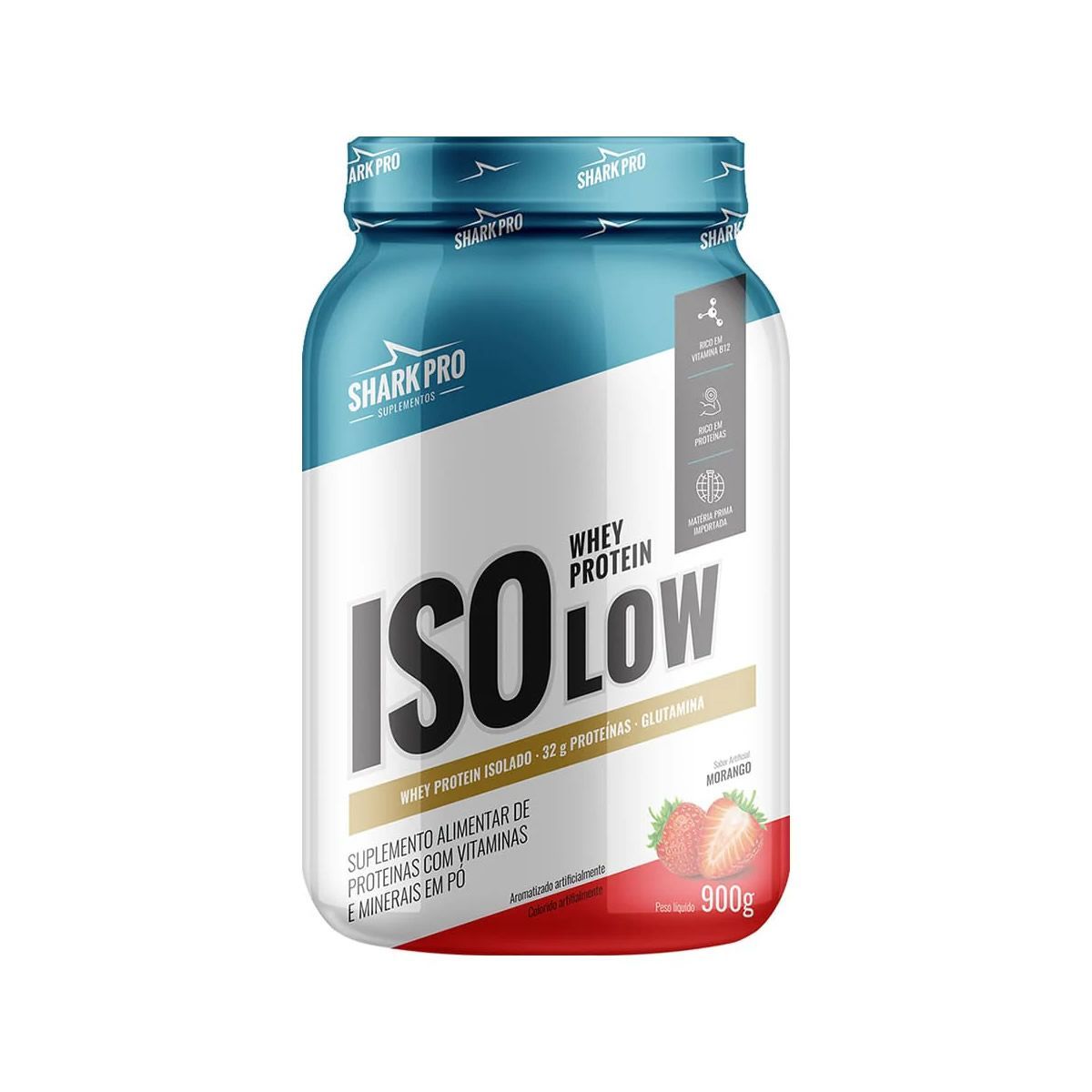 Whey Protein Isolow - 900g Morango - Shark Pro Suplementos