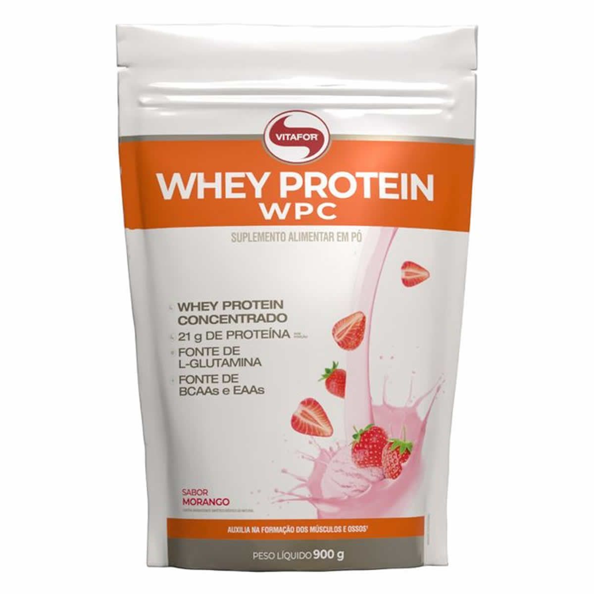 Whey Protein WPC -  900g Refil Morango - Vitafor