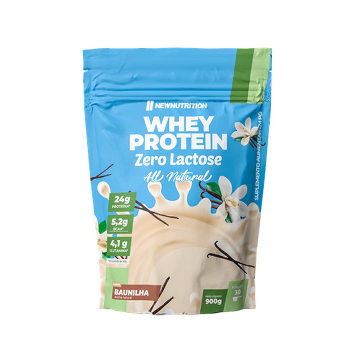 Whey Protein Zero Lactose All Natural - 900g Refil Baunilha - NewNutrition