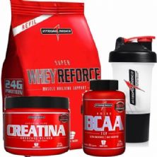 Whey Reforce Morango 1,8g + Creatina 300g + BCAA Top 120 caps + Coqueteleira 400ml - Integralm�dica