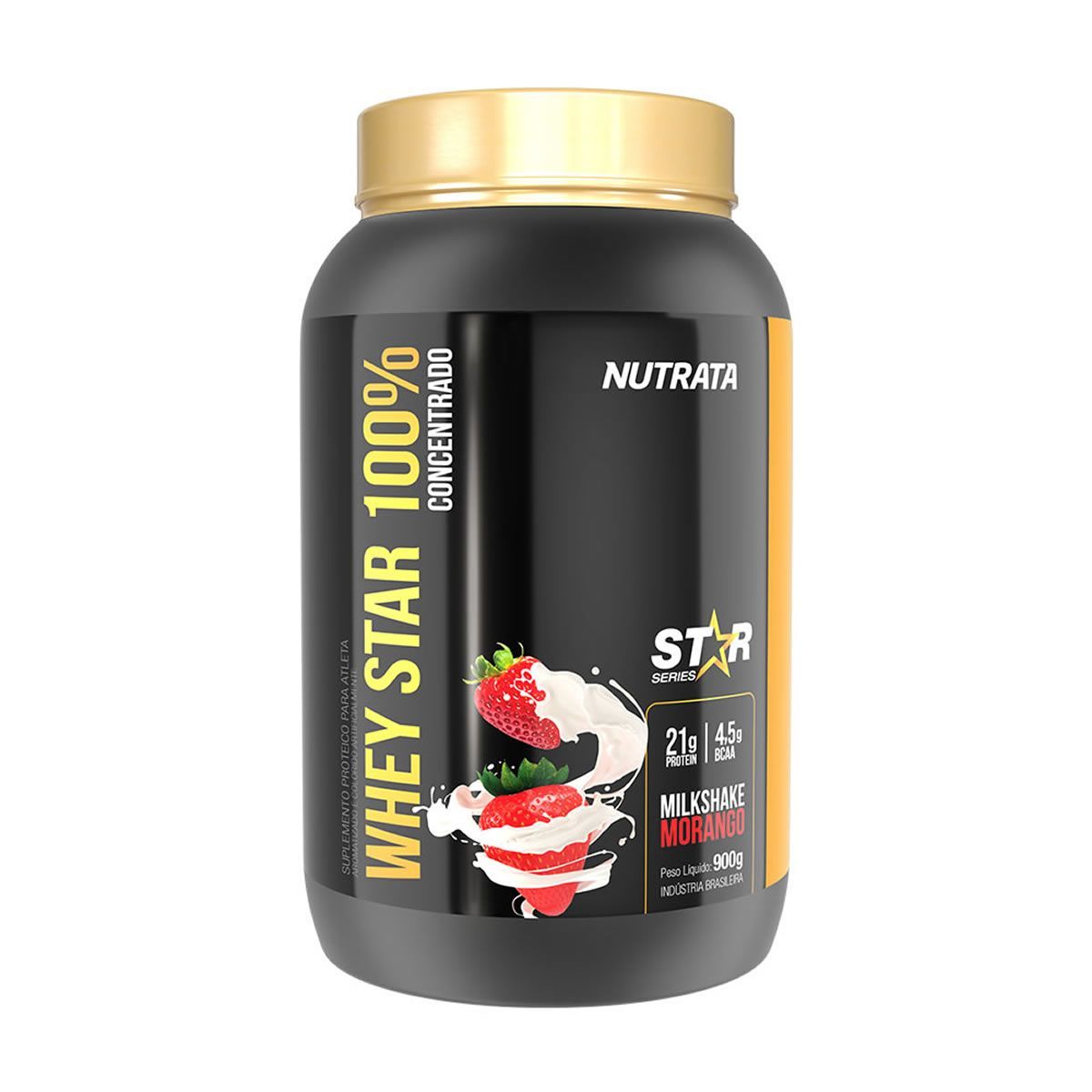 Whey Star 100% - 900g Milkshake Morango - Nutrata