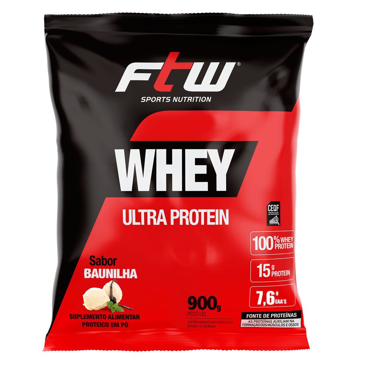 Whey Ultra Protein - 900g Refil Baunilha - FTW*** AVARIA EMBALAGEM *** Data Venc. 30/08/2024