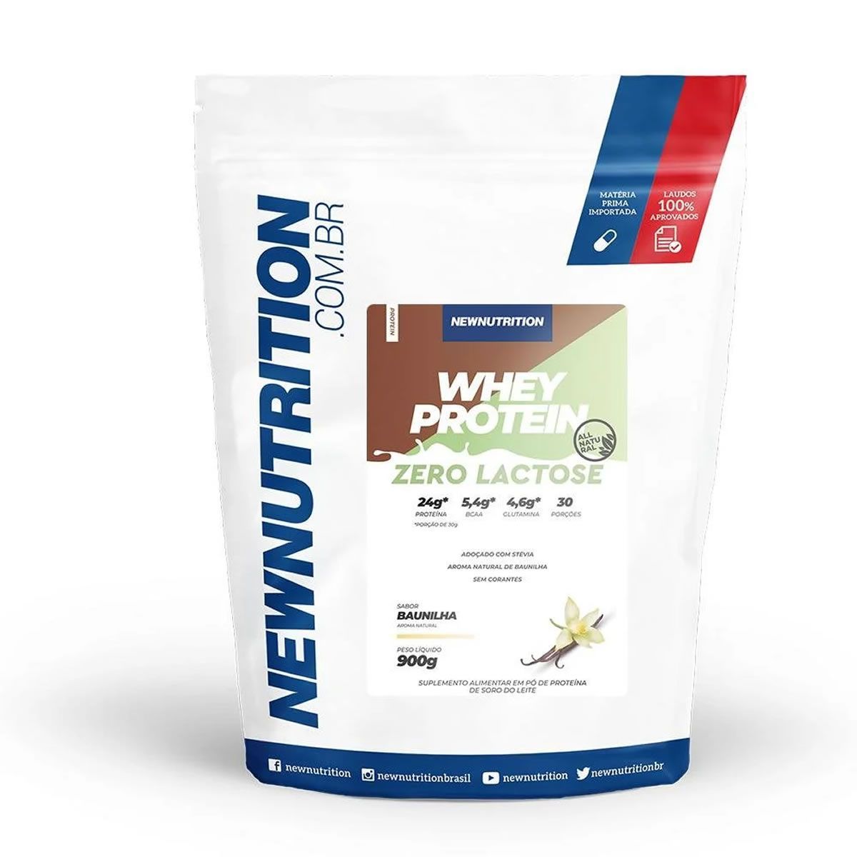 Whey Protein Zero Lactose All Natural - 900g Refil Baunilha - NewNutrition*** AVARIA EMBALAGEM *** Data Venc. 30/06/2025