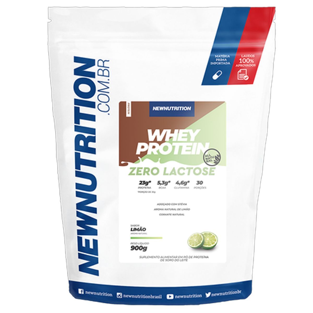 Whey Protein Zero Lactose All Natural - 900g Refil Lim�o - NewNutrition