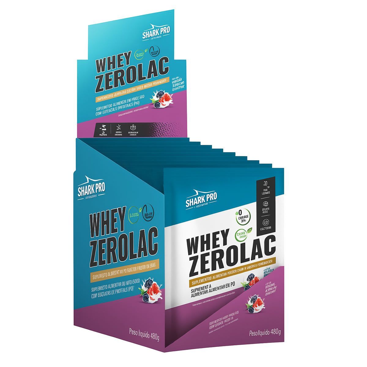 Whey Zerolac - 10 Sach�s 40g Iogurte de Frutas Vermelhas - Shark Pro
