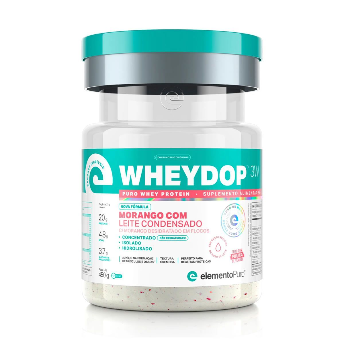 WheyDop 3W - 450g Morango Com Leite Condensado - ElementoPuro