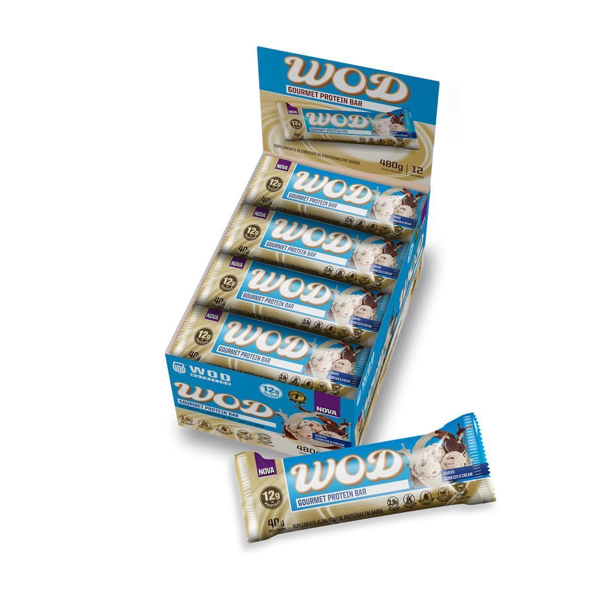 Wod Gourmet Protein Bar - 12 Unidades de 40g Cookies & Cream - Wod Nutrition