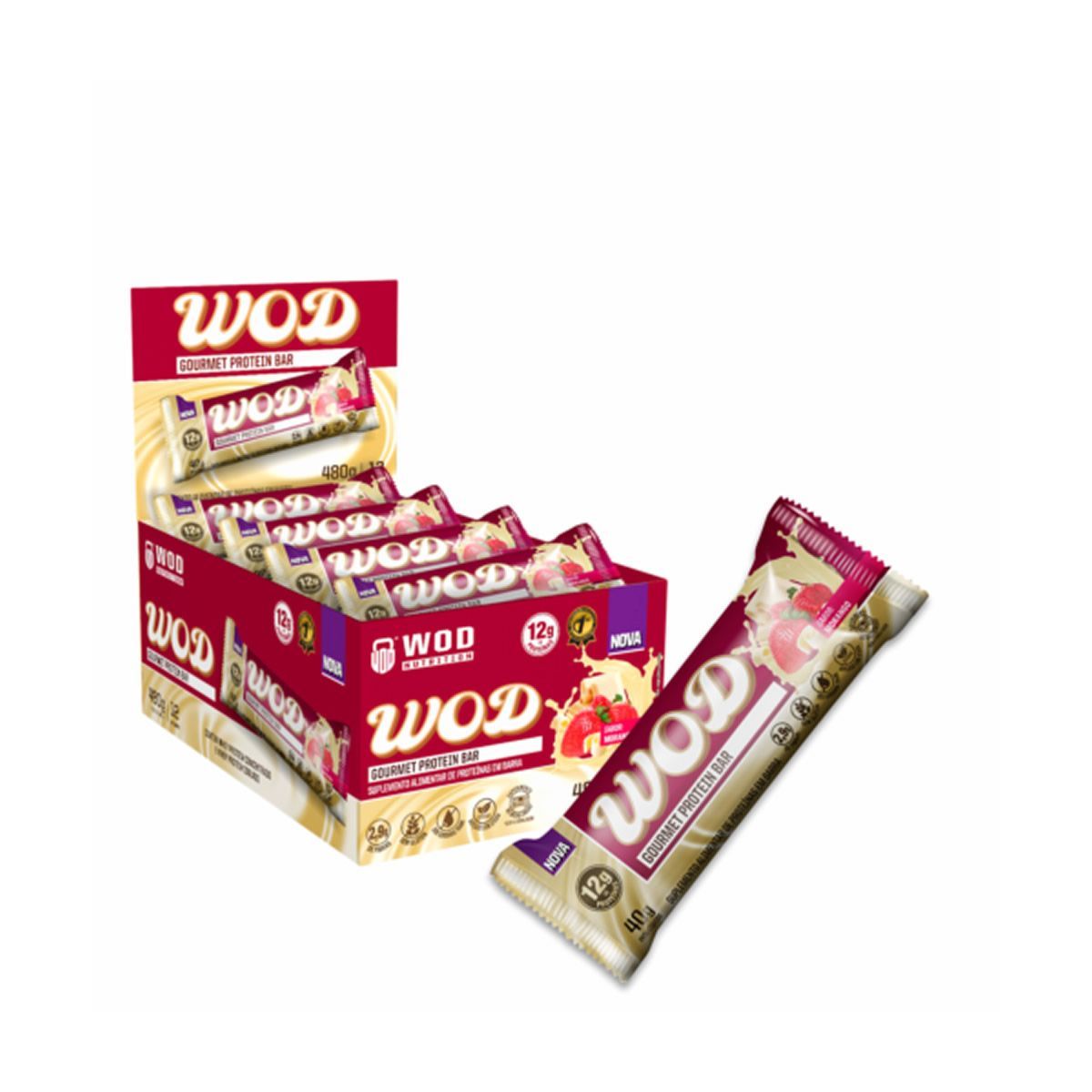 Wod Gourmet Protein Bar - 12 Unidades de 40g Morango - Wod Nutrition