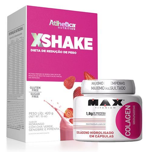 Xshake 420g Morango + Colagen 100 C�psulas - Max Titanium