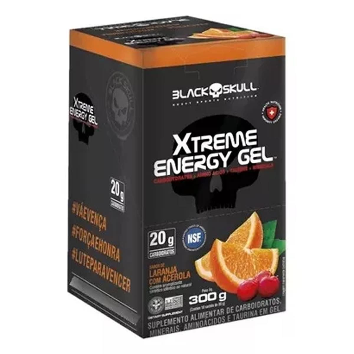 Xtreme Energy Gel - 10 Sach�s 30g Laranja com Acerola - Black Skull
